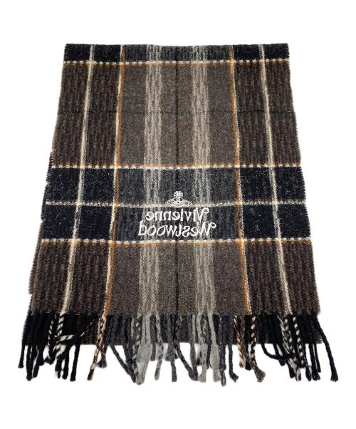 Vivienne Westwood（ヴィヴィアンウエストウッド）Vivienne Westwood (ヴィヴィアンウエストウッド) オーブ刺繍チェックマフラーの古着・服飾アイテム