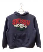 stussyステューシー）の古着「Stussy World Wide プルオーバーパーカー」｜ネイビー