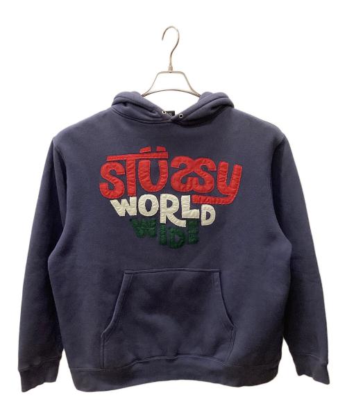 stussy（ステューシー）stussy (ステューシー) Stussy World Wide プルオーバーパーカー ネイビー サイズ:Largeの古着・服飾アイテム
