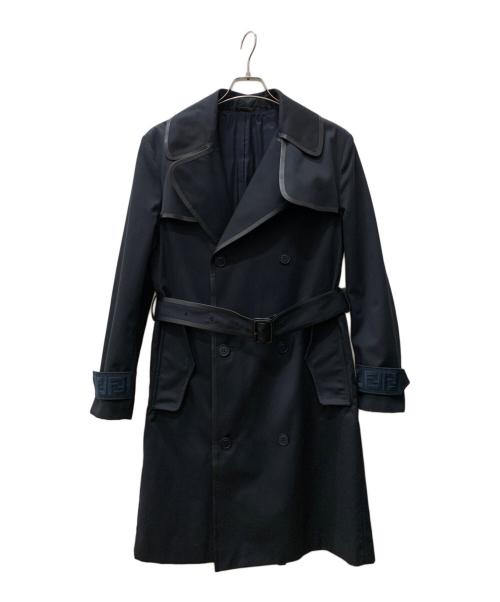 FENDI（フェンディ）FENDI (フェンディ) 袖ロゴレザーパイピングトレンチコート ブラック サイズ:44の古着・服飾アイテム