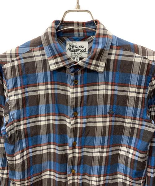 Vivienne Westwood（ヴィヴィアンウエストウッド）Vivienne Westwood (ヴィヴィアンウエストウッド) 長袖シャツ グレー×ブルー サイズ:44の古着・服飾アイテム