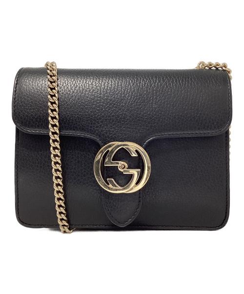 GUCCI（グッチ）GUCCI (グッチ) インターロッキングG チェーンショルダーバッグ ブラックの古着・服飾アイテム