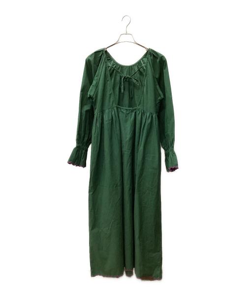 freada（フリーダ）freada (フリーダ) インドスカラップ刺繍ワンピース グリーン サイズ:ONE SIZEの古着・服飾アイテム