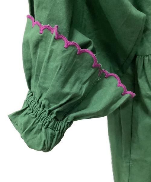 freada（フリーダ）freada (フリーダ) インドスカラップ刺繍ワンピース グリーン サイズ:ONE SIZEの古着・服飾アイテム