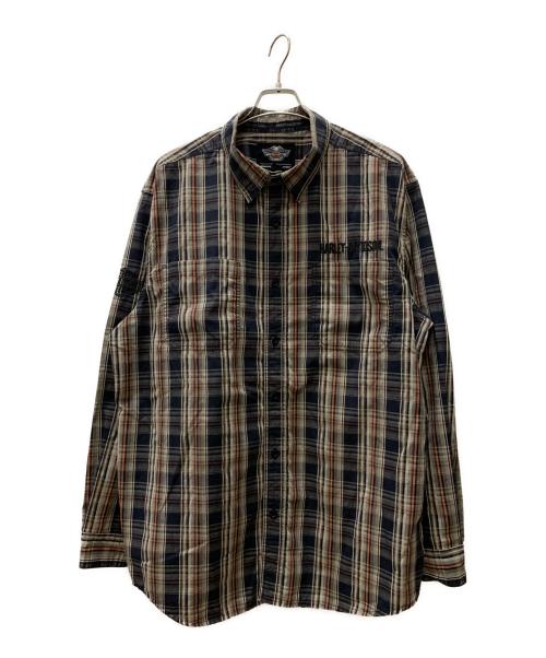 HARLEY-DAVIDSON（ハーレーダビッドソン）HARLEY-DAVIDSON (ハーレーダビッドソン) 長袖シャツ ブラウン×ブラック サイズ:2XLの古着・服飾アイテム