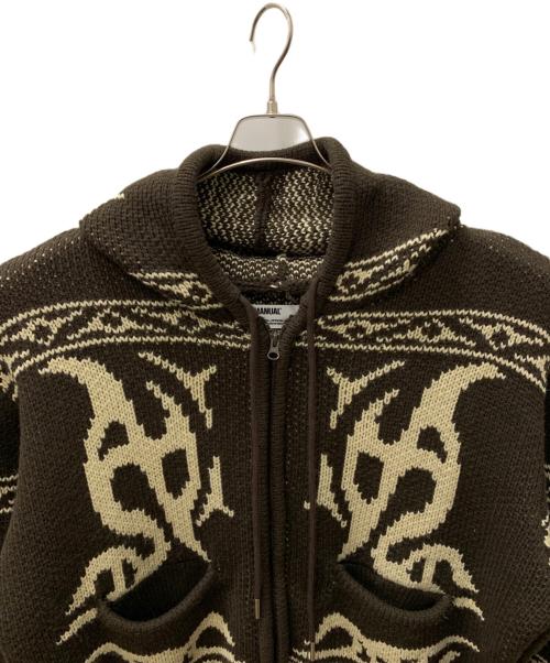 NOMANUAL（ノーマニュアル）NOMANUAL (ノーマニュアル) カウチンニットジップパーカー ブラウン サイズ:Mの古着・服飾アイテム