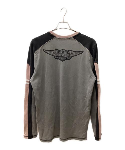 HARLEY-DAVIDSON（ハーレーダビッドソン）HARLEY-DAVIDSON (ハーレーダビッドソン) カラーブロック ロングスリーブ Tシャツ グレー サイズ:Mの古着・服飾アイテム