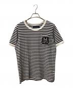MADISON BLUEマディソンブルー）の古着「ロゴワッペンボーダーTシャツ」｜ホワイト×ブラック