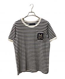 MADISON BLUE（マディソンブルー）の古着「ロゴワッペンボーダーTシャツ」｜ホワイト×ブラック