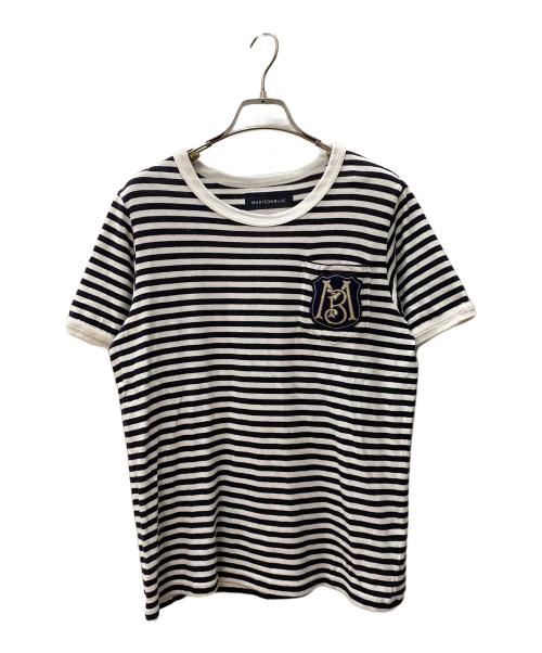 MADISON BLUE（マディソンブルー）MADISON BLUE (マディソンブルー) ロゴワッペンボーダーTシャツ ホワイト×ブラック サイズ:01の古着・服飾アイテム