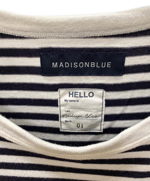 MADISON BLUE（マディソンブルー）MADISON BLUE (マディソンブルー) ロゴワッペンボーダーTシャツ ホワイト×ブラック サイズ:01の古着・服飾アイテム