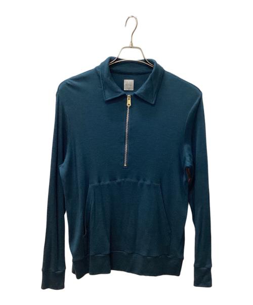 PAUL SMITH（ポールスミス）Paul Smith (ポールスミス) ストライプテープ ウールスムース ハーフジップポロ グリーン サイズ:MEDIUMの古着・服飾アイテム