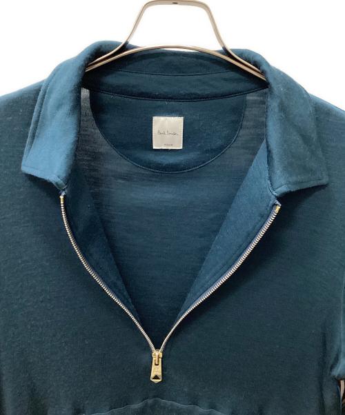 PAUL SMITH（ポールスミス）Paul Smith (ポールスミス) ストライプテープ ウールスムース ハーフジップポロ グリーン サイズ:MEDIUMの古着・服飾アイテム