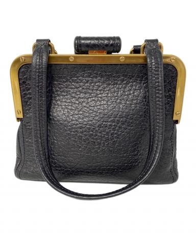 PRADA プラダ がま口 トップハンドルバッグ レトロ レザー ハンドバッグ 中古・古着通販】PRADA (プラダ) がま口レザートートバッグ ブラック