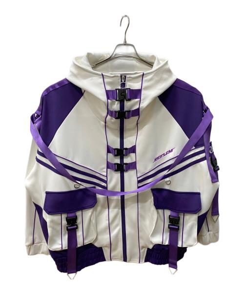 REFLEM（レフレム）REFLEM (レフレム) サイバー切替ハイネックパーカー パープル×ホワイト サイズ:Freeの古着・服飾アイテム