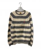 HUMAN MADEヒューマンメイド）の古着「Heart Stripe Border Reglan Knit」｜ホワイト×グレー