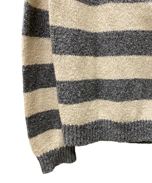 HUMAN MADE（ヒューマンメイド）HUMAN MADE (ヒューマンメイド) Heart Stripe Border Reglan Knit ホワイト×グレー サイズ:Lの古着・服飾アイテム