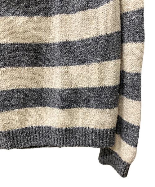 HUMAN MADE（ヒューマンメイド）HUMAN MADE (ヒューマンメイド) Heart Stripe Border Reglan Knit ホワイト×グレー サイズ:Lの古着・服飾アイテム