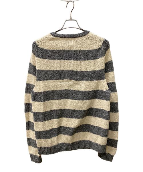 HUMAN MADE（ヒューマンメイド）HUMAN MADE (ヒューマンメイド) Heart Stripe Border Reglan Knit ホワイト×グレー サイズ:Lの古着・服飾アイテム