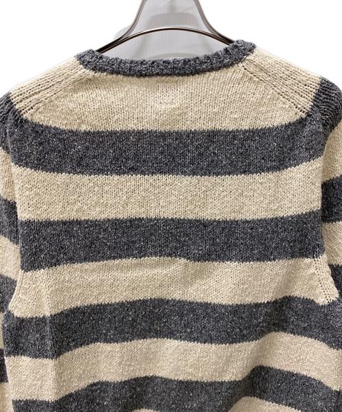 HUMAN MADE（ヒューマンメイド）HUMAN MADE (ヒューマンメイド) Heart Stripe Border Reglan Knit ホワイト×グレー サイズ:Lの古着・服飾アイテム