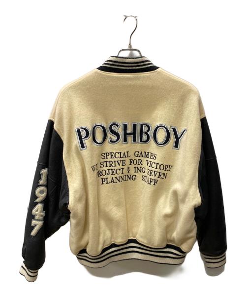 POSH BOY（ポッシュボーイ）POSH BOY (ポッシュボーイ) スタジャン アイボリー×ブラック サイズ:Freeの古着・服飾アイテム