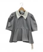 JILL BY JILLSTUARTジル バイ ジルスチュアート）の古着「半袖フリルブラウス」｜グレー×ホワイト