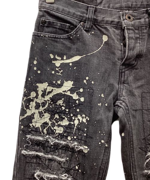 hysterics（ヒステリックス）hysterics (ヒステリックス) ダメージ加工ペイントデニムパンツ グレー サイズ:Sの古着・服飾アイテム