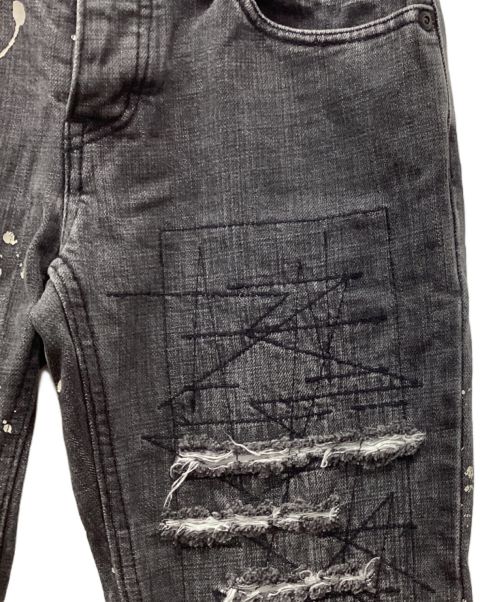 hysterics（ヒステリックス）hysterics (ヒステリックス) ダメージ加工ペイントデニムパンツ グレー サイズ:Sの古着・服飾アイテム