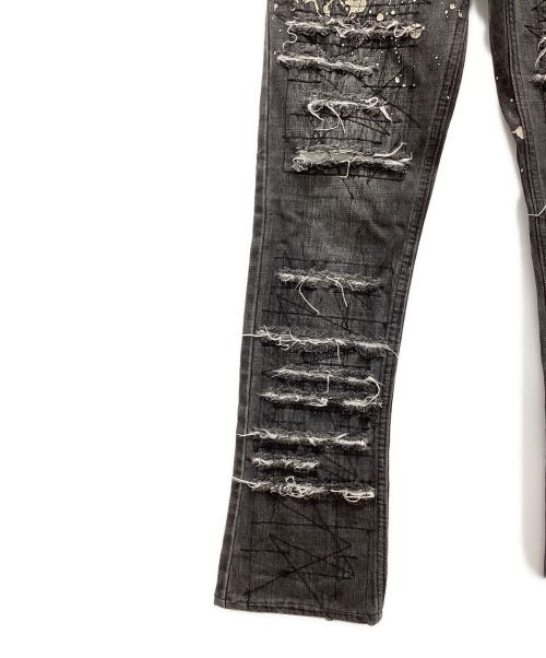 hysterics（ヒステリックス）hysterics (ヒステリックス) ダメージ加工ペイントデニムパンツ グレー サイズ:Sの古着・服飾アイテム