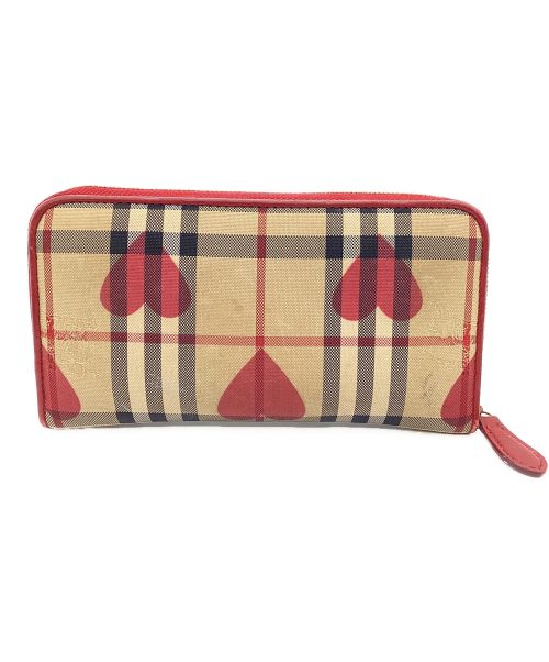 BURBERRY（バーバリー）BURBERRY (バーバリー) 長財布 レッド×ベージュの古着・服飾アイテム