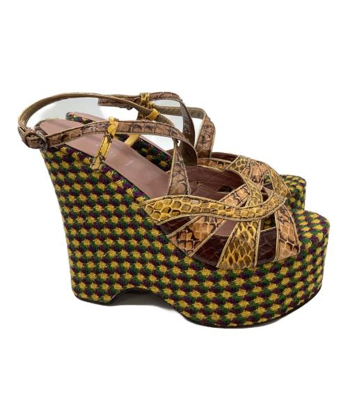 MIU MIU（ミュウミュウ）MIU MIU (ミュウミュウ) ウェッジソールサンダル イエロー サイズ:22.5の古着・服飾アイテム