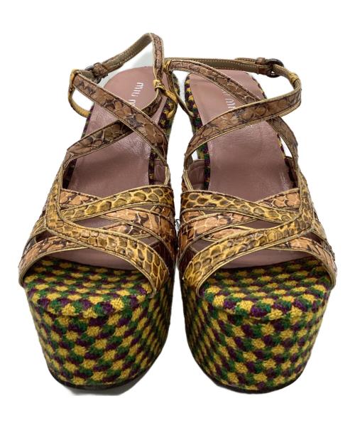 MIU MIU（ミュウミュウ）MIU MIU (ミュウミュウ) ウェッジソールサンダル イエロー サイズ:22.5の古着・服飾アイテム