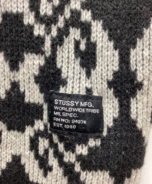 stussy（ステューシー）stussy (ステューシー) クルーネックニット ブラック×ホワイト サイズ:Sの古着・服飾アイテム