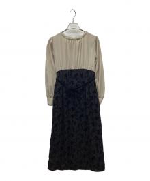 COHINA（コヒナ）の古着「フロッキープリントドッキングワンピース」｜グレー×ブラック