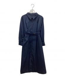 COHINA（コヒナ）の古着「タックフレアシャツワンピース」｜ネイビー