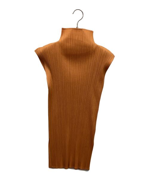 PLEATS PLEASE（プリーツプリーズ）PLEATS PLEASE (プリーツプリーズ) ボトルネックノースリーブワンピース オレンジ サイズ:Lの古着・服飾アイテム