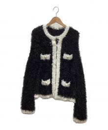 GRACE CONTINENTAL（（グレースコンチネンタル）の古着「チュールニットジャケット」｜ブラック×ホワイト