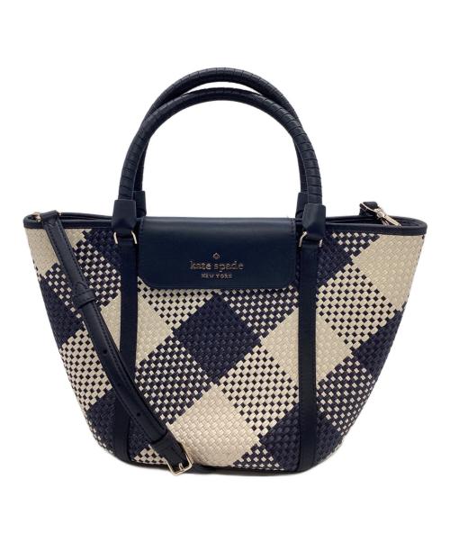 Kate Spade（ケイトスペード）Kate Spade (ケイトスペード) クルーズ オーバーサイズ ウーブン ギンガム トート ベージュ×ネイビーの古着・服飾アイテム