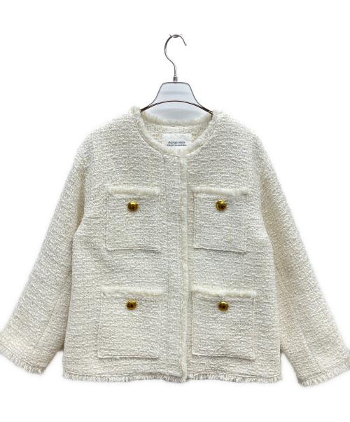 ARPEGE STORY（アルページュストーリー）ARPEGE STORY (アルページュストーリー) ノーカラーツイードジャケット アイボリー サイズ:Mの古着・服飾アイテム