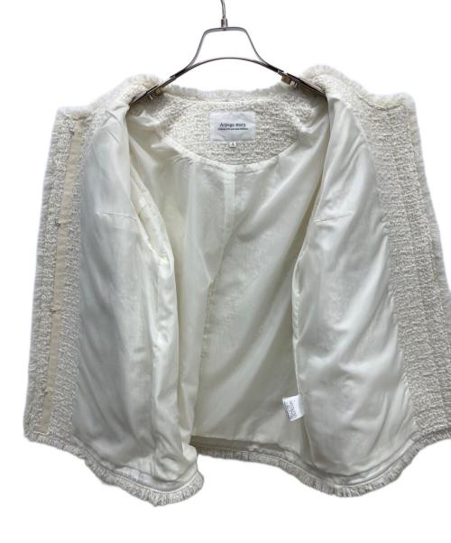ARPEGE STORY（アルページュストーリー）ARPEGE STORY (アルページュストーリー) ノーカラーツイードジャケット アイボリー サイズ:Mの古着・服飾アイテム