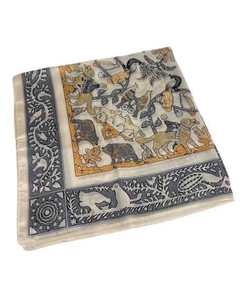 その他ブランド（ソノタブランド）その他ブランド (ソノタブランド) シルクスカーフ グレー×アイボリーの古着・服飾アイテム