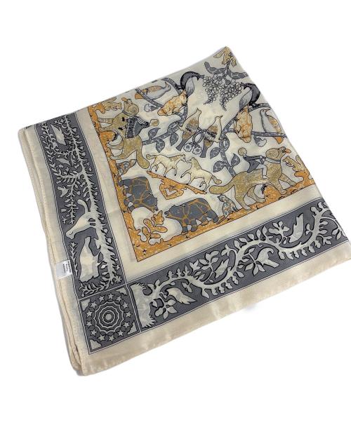 その他ブランド（ソノタブランド）その他ブランド (ソノタブランド) シルクスカーフ グレー×アイボリーの古着・服飾アイテム