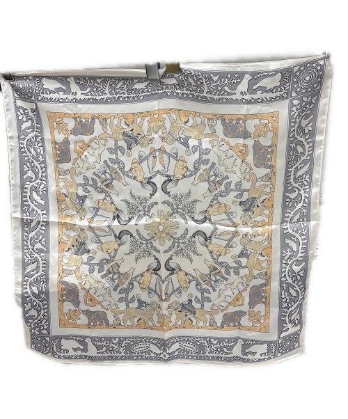 その他ブランド（ソノタブランド）その他ブランド (ソノタブランド) シルクスカーフ グレー×アイボリーの古着・服飾アイテム