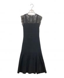 FRAY ID（フレイ アイディー）の古着「レースコンビリブニットワンピース」｜ブラック