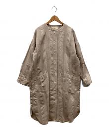 tumugu（ツムグ）の古着「コットンリネンストライプドットコートワンピース」｜ベージュ