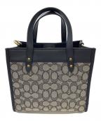 COACHコーチ）の古着「フィールド トート 22 シグネチャー ジャカード」｜ホワイト×ネイビー