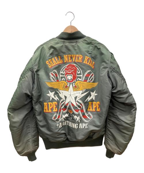 A BATHING APE（ア ベイシング エイプ）A BATHING APE (ア ベイシング エイプ) THE REAL McCOY'S (ザ・リアルマッコイズ) MA-1ジャケット オリーブ サイズ:Mの古着・服飾アイテム