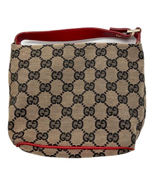 GUCCI（グッチ）GUCCI (グッチ) バニティポーチ ブラウン×レッドの古着・服飾アイテム