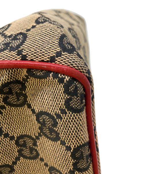 GUCCI（グッチ）GUCCI (グッチ) バニティポーチ ブラウン×レッドの古着・服飾アイテム