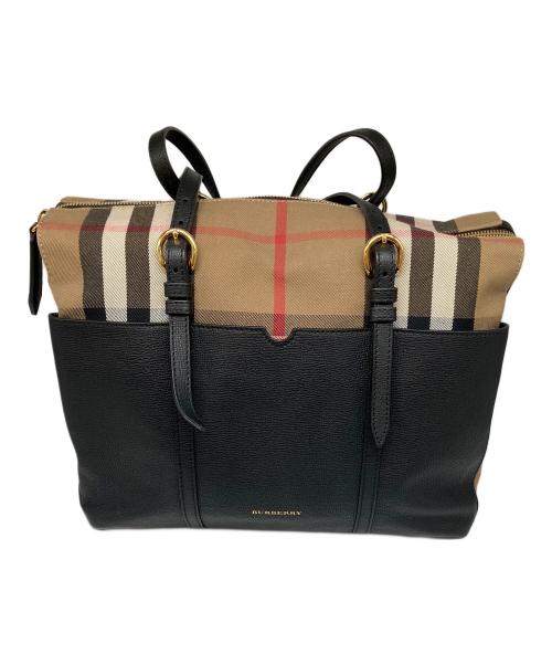 BURBERRY（バーバリー）BURBERRY (バーバリー) ショルダートートバッグ ブラック×ベージュの古着・服飾アイテム